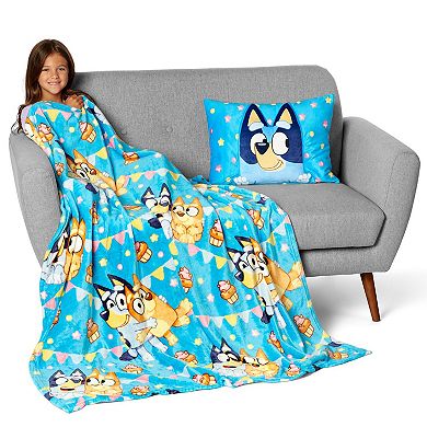 Bluey Party Pups Silk Touch Throw Blanket 50X60 inches with Plush Pocket Pillow 14X20 inches