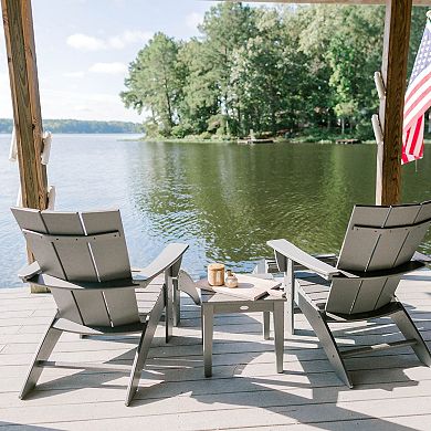 POLYWOOD Modern 3-Piece Curveback Adirondack Chairs and Table Set