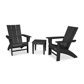 POLYWOOD Modern 3 pc Curveback Adirondack Chairs and Table Set