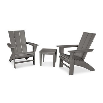 POLYWOOD Modern 3 pc Curveback Adirondack Chairs and Table Set