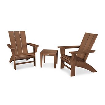 POLYWOOD Modern 3 pc Curveback Adirondack Chairs and Table Set