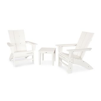 POLYWOOD Modern 3 pc Curveback Adirondack Chairs and Table Set
