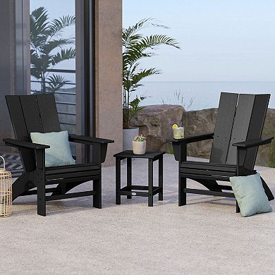 POLYWOOD Modern 3-Piece Curveback Adirondack Chairs and Long Island Side Table Set