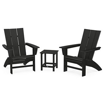 POLYWOOD Modern 3 pc Curveback Adirondack Chairs and Long Island Side Table Set