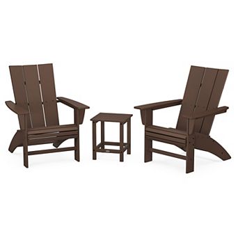 POLYWOOD Modern 3 pc Curveback Adirondack Chairs and Long Island Side Table Set