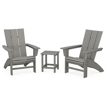 POLYWOOD Modern 3 pc Curveback Adirondack Chairs and Long Island Side Table Set