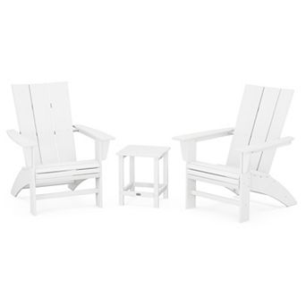 POLYWOOD Modern 3 pc Curveback Adirondack Chairs and Long Island Side Table Set