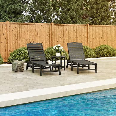 POLYWOOD Nautical Chaise Lounge Set and South Beach Side Table 3-Piece Set