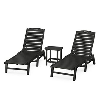 POLYWOOD Nautical Chaise Lounge Set and South Beach Side Table 3 pc Set