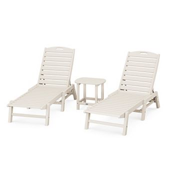 POLYWOOD Nautical Chaise Lounge Set and South Beach Side Table 3 pc Set
