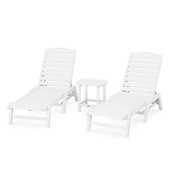 POLYWOOD Nautical Chaise Lounge Set and South Beach Side Table 3 pc Set