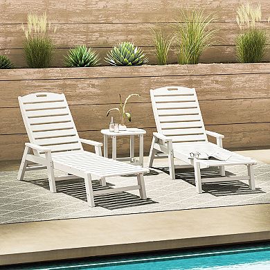 POLYWOOD Nautical Chaise Lounge with Arms and South Beach Side Table 3-Piece Set