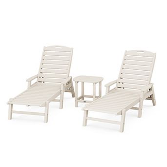 POLYWOOD Nautical Chaise Lounge with Arms and South Beach Side Table 3 pc Set
