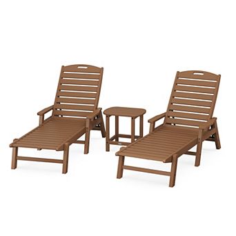 POLYWOOD Nautical Chaise Lounge with Arms and South Beach Side Table 3 pc Set