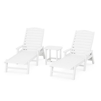 POLYWOOD Nautical Chaise Lounge with Arms and South Beach Side Table 3 pc Set