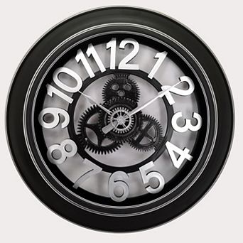 Westclox Black & Silver Gears 24 in Wall Clock
