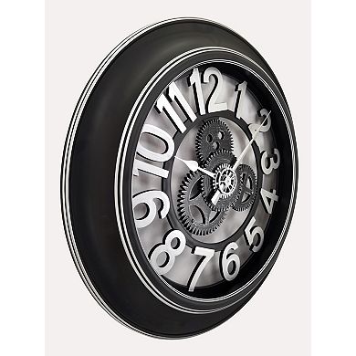 Westclox Black & Silver Gears 24 in. Wall Clock