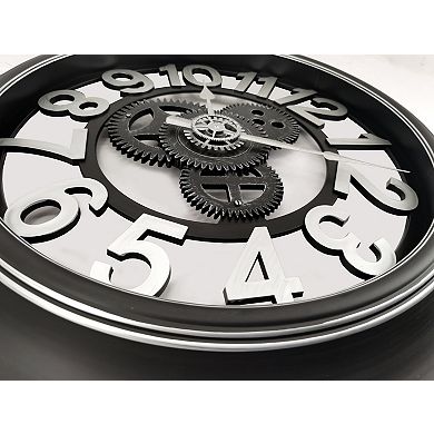 Westclox Black & Silver Gears 24 in. Wall Clock