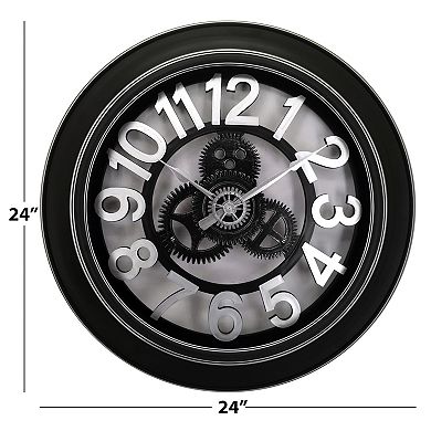 Westclox Black & Silver Gears 24 in. Wall Clock
