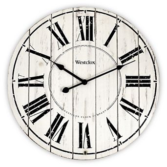 Westclox 18 in White Washed Wood Wall Clock