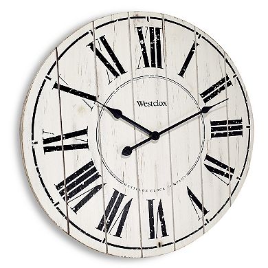 Westclox 18 in. White Washed Wood Wall Clock