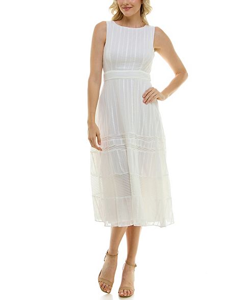 Женские платья Taylor Women's Taylor Boatneck Embroidered Midi Dress