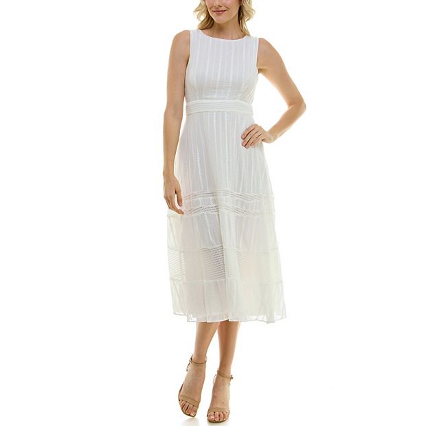 Taylor Sleeveless Slim Waist Embroidered Midi Sheath Dress Ivory / 6