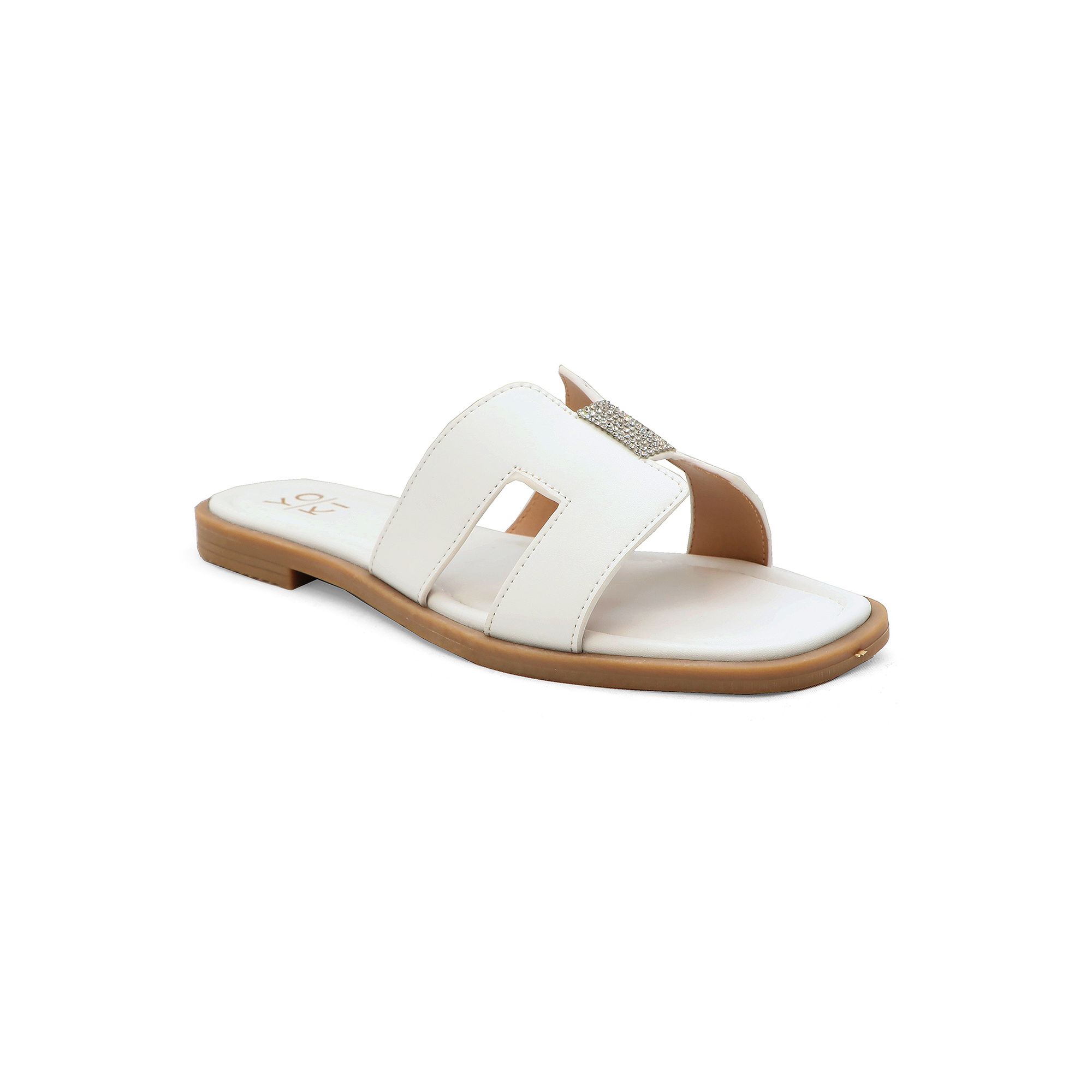 Yoki Womens H-Band Upper Flat Sandal, Size: 6 Medium, White
