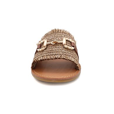 Yoki KARMEN-20 Raffia Woven Flat Buckle Women's Slide Sandals