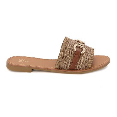 Yoki KARMEN-20 Raffia Woven Flat Buckle Women's Slide Sandals