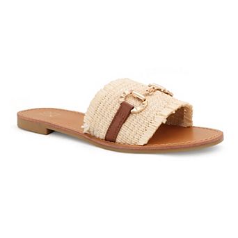 Yoki KARMEN-20 Raffia Woven Flat Buckle Women's Slide Sandals