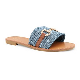 Yoki KARMEN-20 Raffia Woven Flat Buckle Women's Slide Sandals