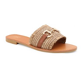 Yoki KARMEN-20 Raffia Woven Flat Buckle Women's Slide Sandals