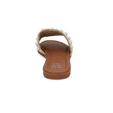 Yoki Karmen-23 Women's Faux Pearl Rhinestone Slide Sandals