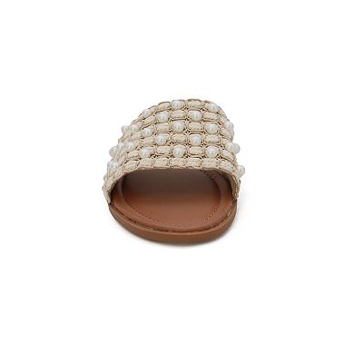 Yoki Karmen-23 Women's Faux Pearl Rhinestone Slide Sandals