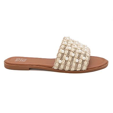 Yoki Karmen-23 Women's Faux Pearl Rhinestone Slide Sandals