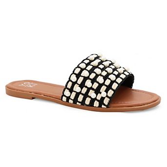 Yoki Karmen-23 Women's Faux Pearl Rhinestone Slide Sandals