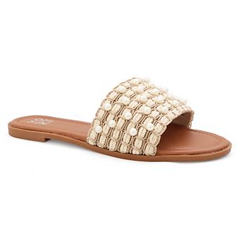 Yoki Karmen-23 Women's Faux Pearl Rhinestone Slide Sandals