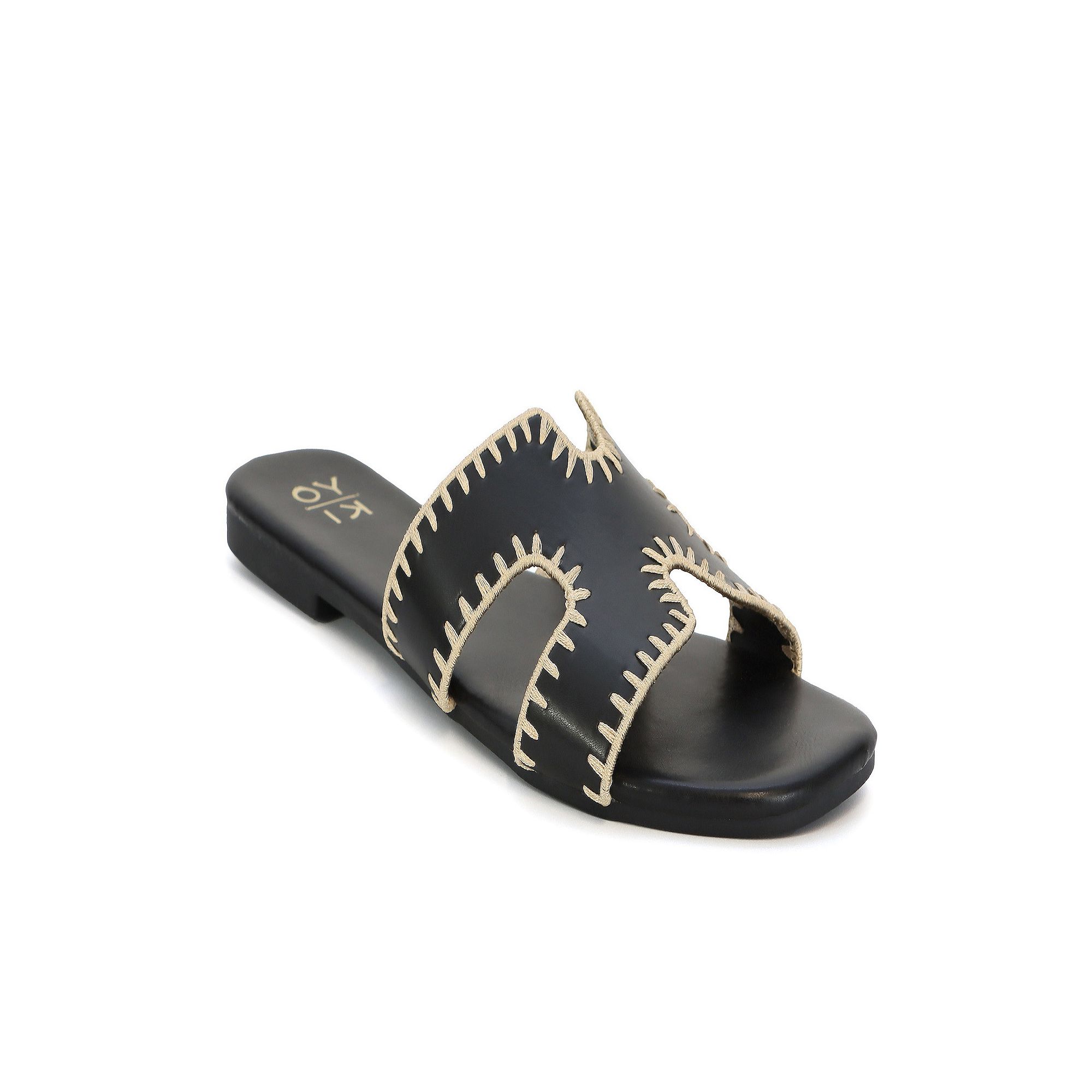 Yoki Essie-29 Womens Open Toe H-Band Stitch Sandals, Size: 5.5 Medium, Bla
