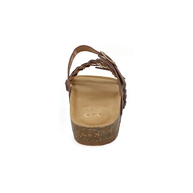 Yoki Women's Double Buckle Slide Sandal With Braid Strap