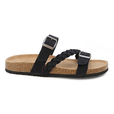 Yoki Women's Double Buckle Slide Sandal With Braid Strap