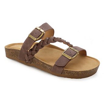 Yoki Women's Double Buckle Slide Sandal With Braid Strap