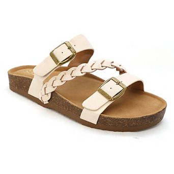 Yoki Women's Double Buckle Slide Sandal With Braid Strap