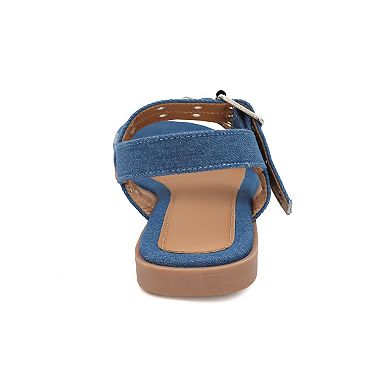 Yoki Women's Double Buckle Square Toe Flat Sandal