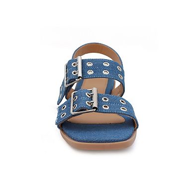 Yoki Women's Double Buckle Square Toe Flat Sandal