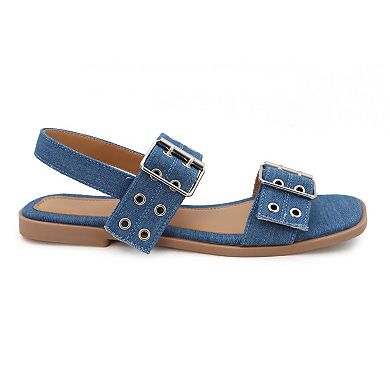 Yoki Women's Double Buckle Square Toe Flat Sandal