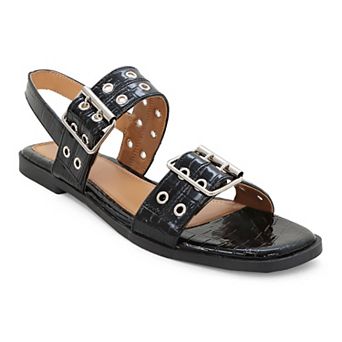 Yoki Women's Double Buckle Square Toe Flat Sandal