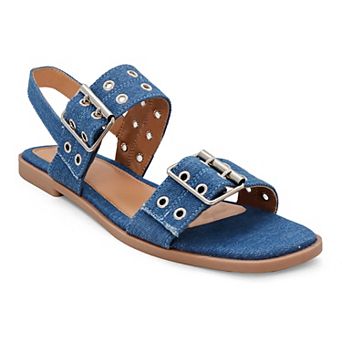 Yoki Women's Double Buckle Square Toe Flat Sandal