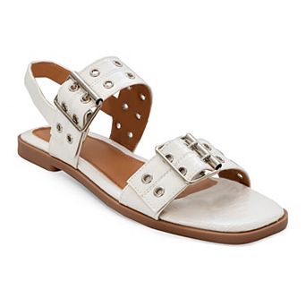 Yoki Women's Double Buckle Square Toe Flat Sandal