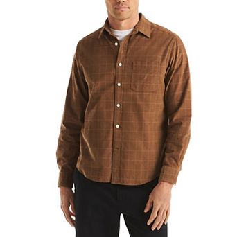 Men's Nautica Long Sleeve Corduroy Plaid Dobby Shirt
